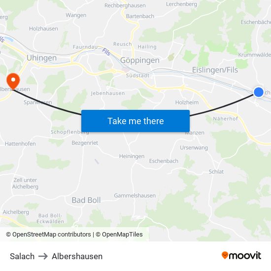 Salach to Albershausen map