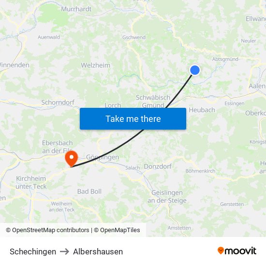 Schechingen to Albershausen map