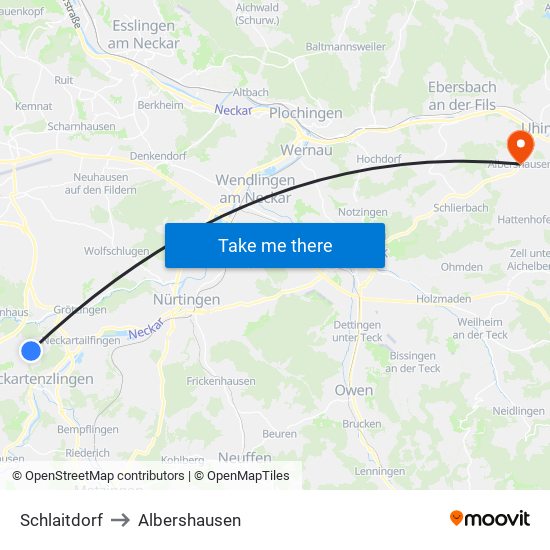 Schlaitdorf to Albershausen map