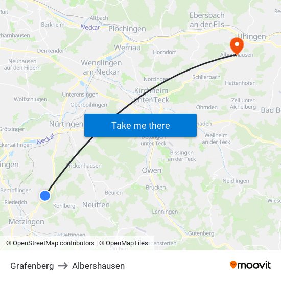 Grafenberg to Albershausen map