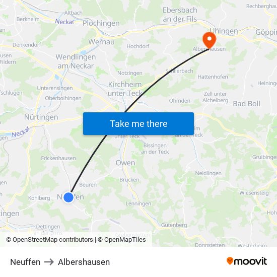 Neuffen to Albershausen map
