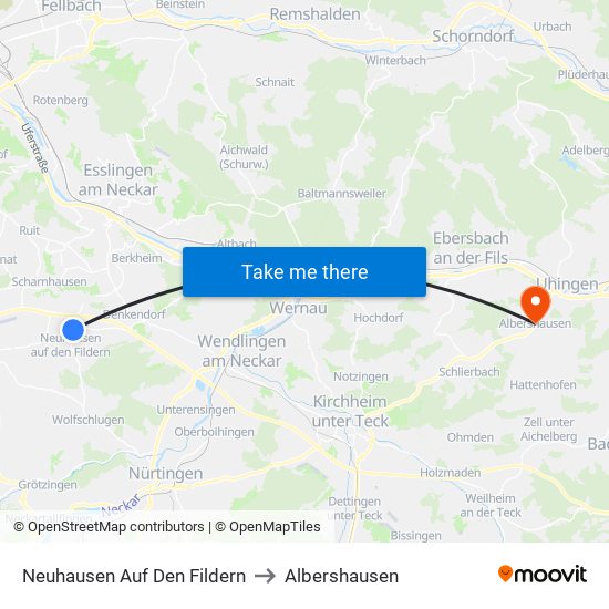 Neuhausen Auf Den Fildern to Albershausen map