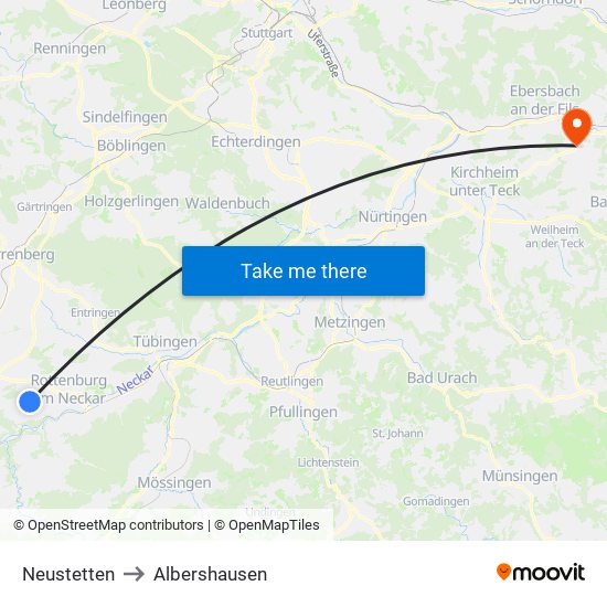 Neustetten to Albershausen map