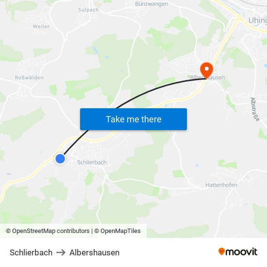 Schlierbach to Albershausen map