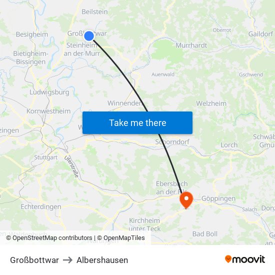 Großbottwar to Albershausen map