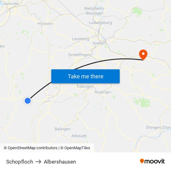 Schopfloch to Albershausen map