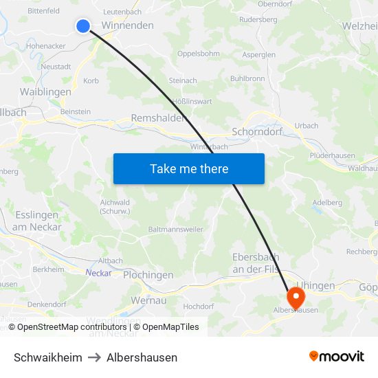 Schwaikheim to Albershausen map