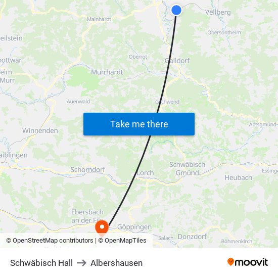 Schwäbisch Hall to Albershausen map
