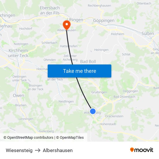 Wiesensteig to Albershausen map