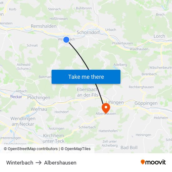 Winterbach to Albershausen map