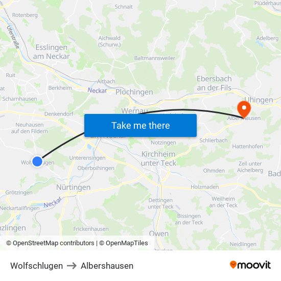 Wolfschlugen to Albershausen map