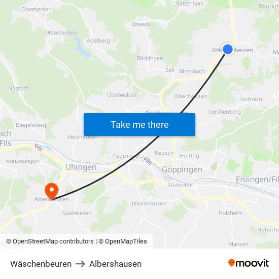 Wäschenbeuren to Albershausen map