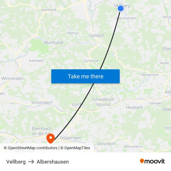 Vellberg to Albershausen map