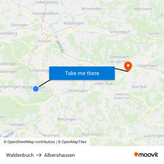 Waldenbuch to Albershausen map