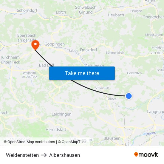 Weidenstetten to Albershausen map