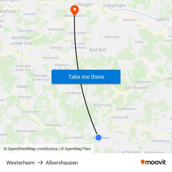 Westerheim to Albershausen map