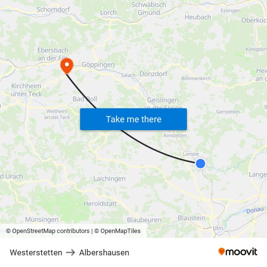 Westerstetten to Albershausen map