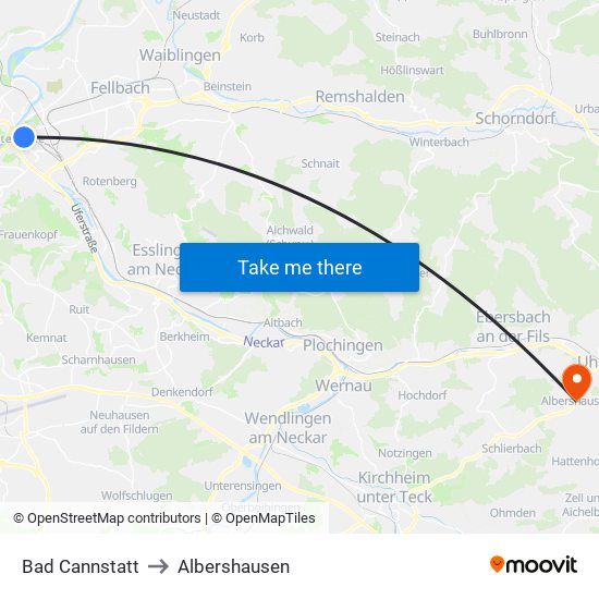 Bad Cannstatt to Albershausen map