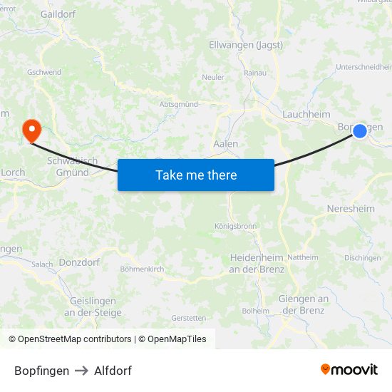 Bopfingen to Alfdorf map