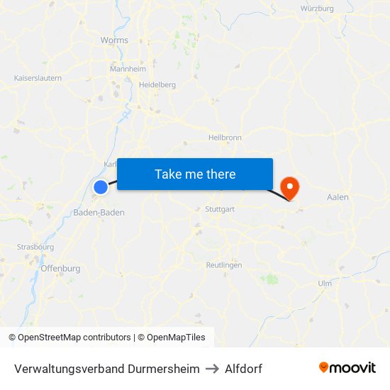 Verwaltungsverband Durmersheim to Alfdorf map