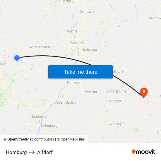 Homburg to Alfdorf map