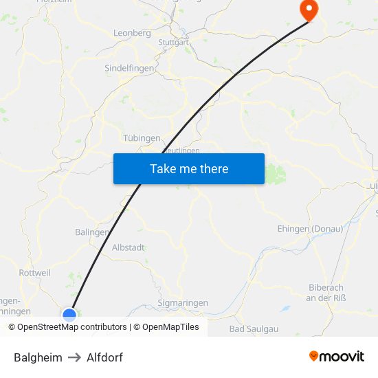 Balgheim to Alfdorf map
