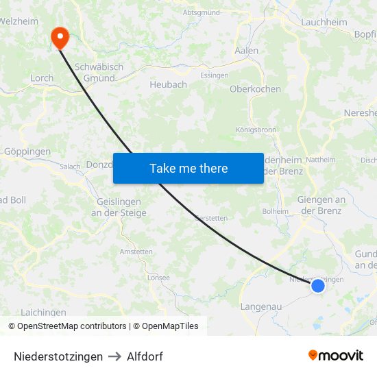 Niederstotzingen to Alfdorf map