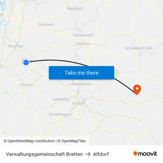 Verwaltungsgemeinschaft Bretten to Alfdorf map