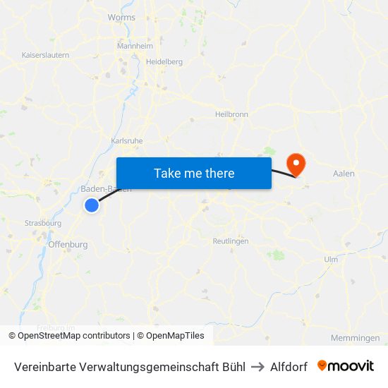 Vereinbarte Verwaltungsgemeinschaft Bühl to Alfdorf map