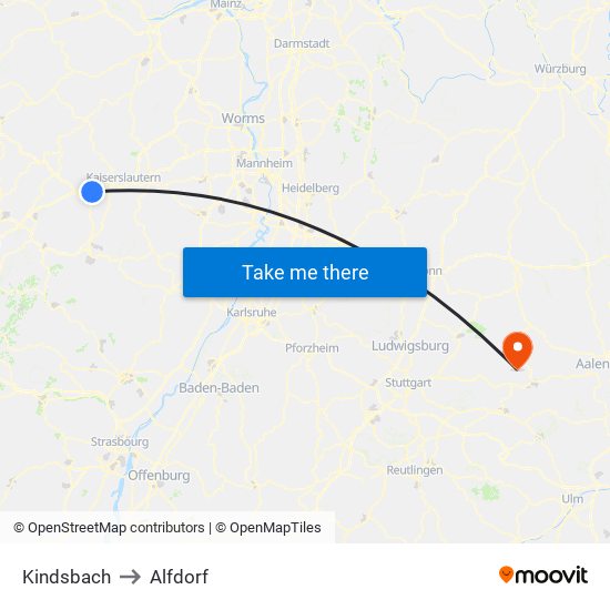 Kindsbach to Alfdorf map