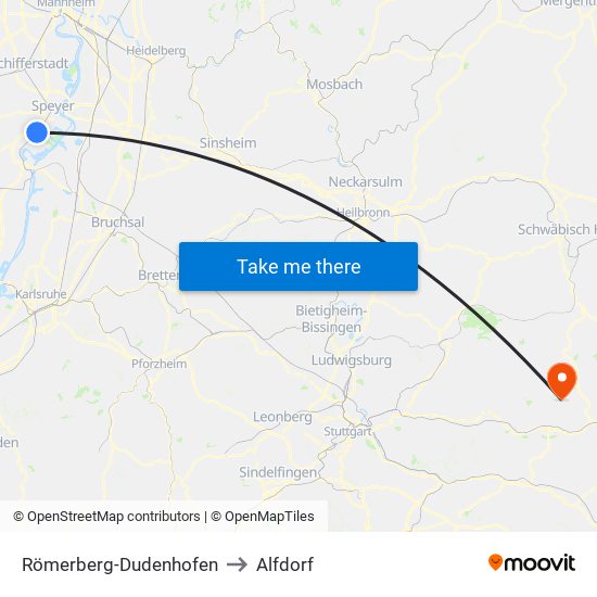 Römerberg-Dudenhofen to Alfdorf map
