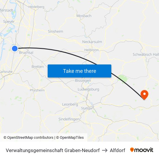 Verwaltungsgemeinschaft Graben-Neudorf to Alfdorf map