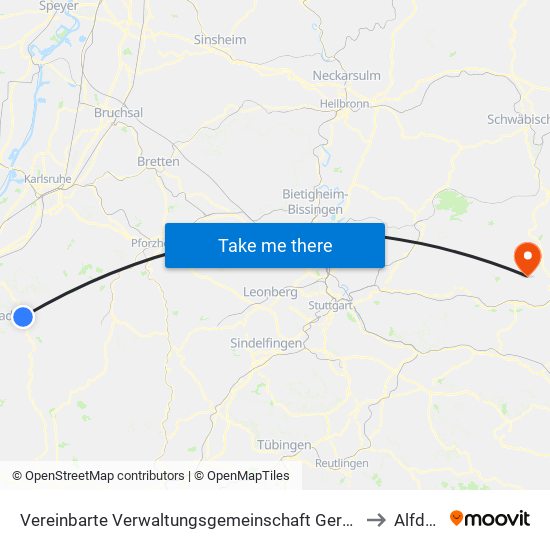 Vereinbarte Verwaltungsgemeinschaft Gernsbach to Alfdorf map