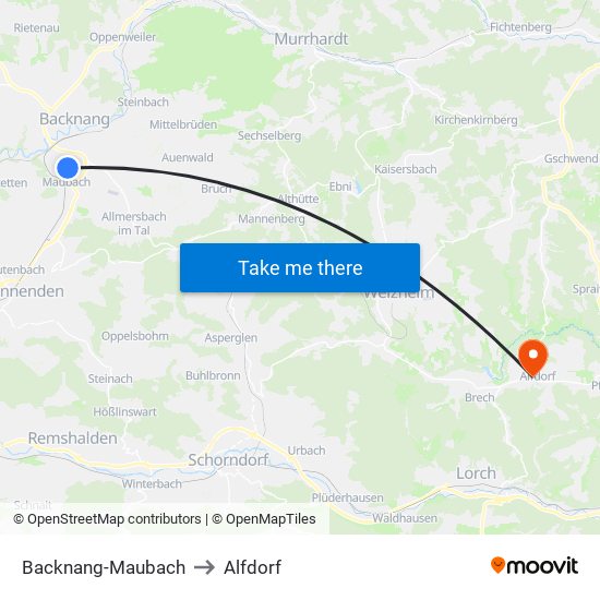 Backnang-Maubach to Alfdorf map