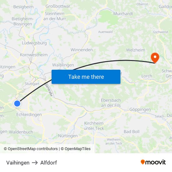 Vaihingen to Alfdorf map