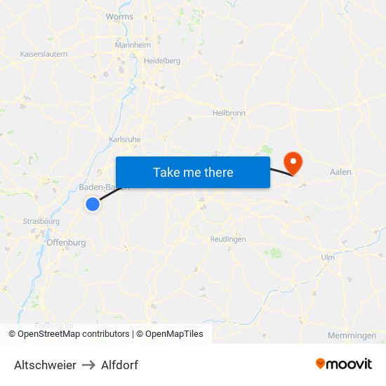 Altschweier to Alfdorf map