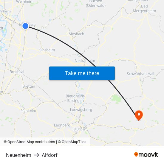 Neuenheim to Alfdorf map