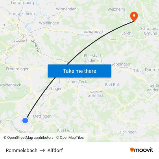 Rommelsbach to Alfdorf map