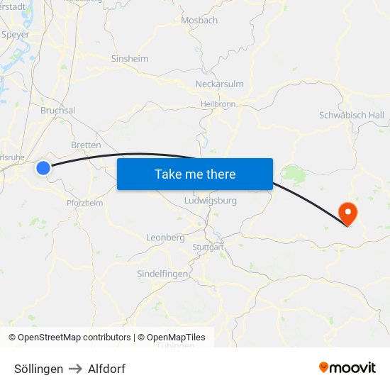 Söllingen to Alfdorf map