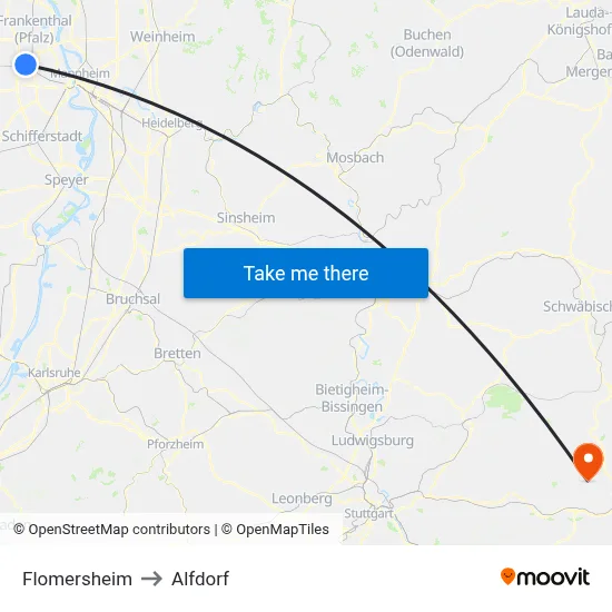 Flomersheim to Alfdorf map