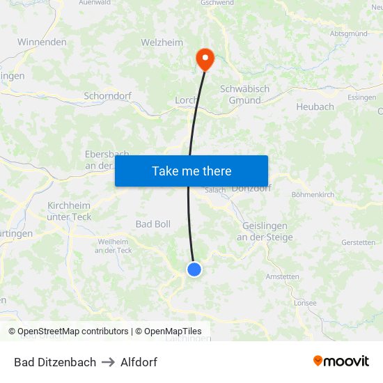 Bad Ditzenbach to Alfdorf map