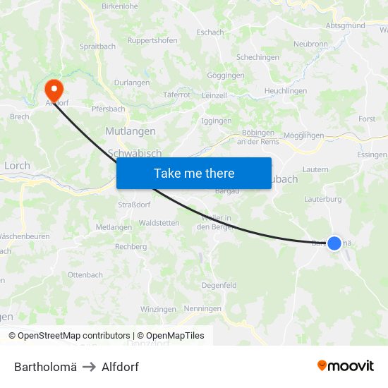 Bartholomä to Alfdorf map