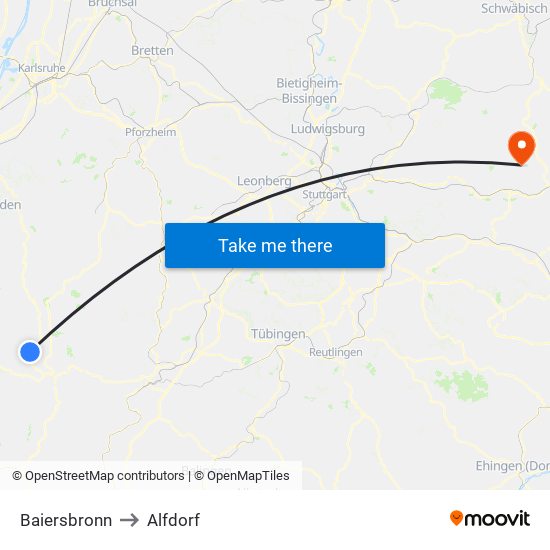Baiersbronn to Alfdorf map