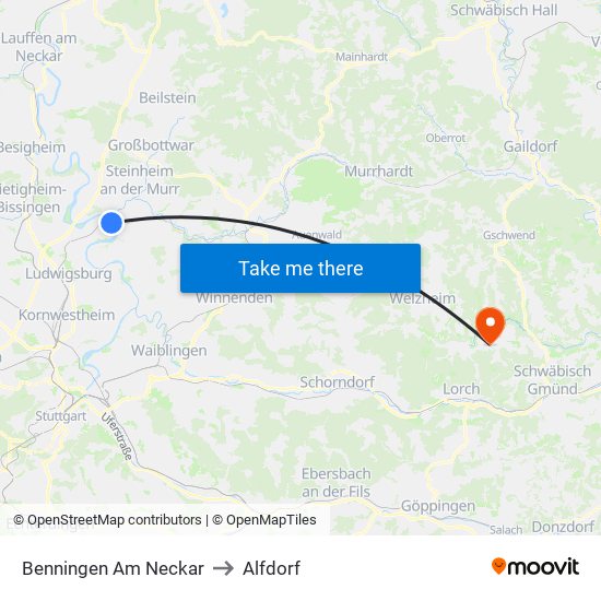Benningen Am Neckar to Alfdorf map