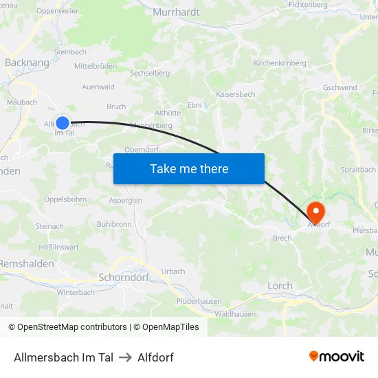Allmersbach Im Tal to Alfdorf map