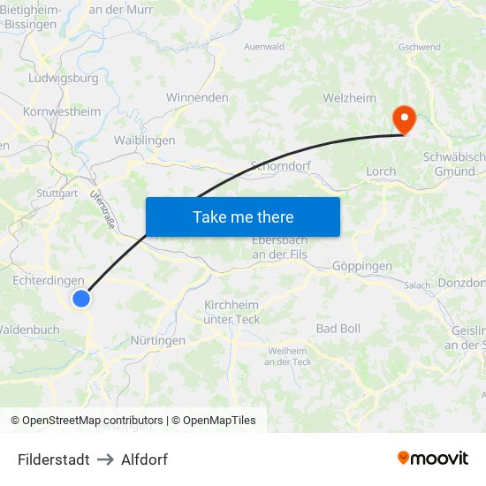 Filderstadt to Alfdorf map