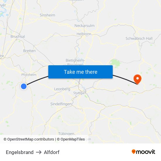 Engelsbrand to Alfdorf map