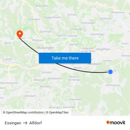 Essingen to Alfdorf map