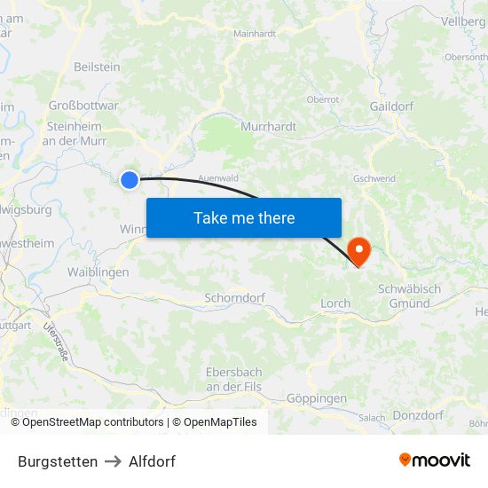 Burgstetten to Alfdorf map