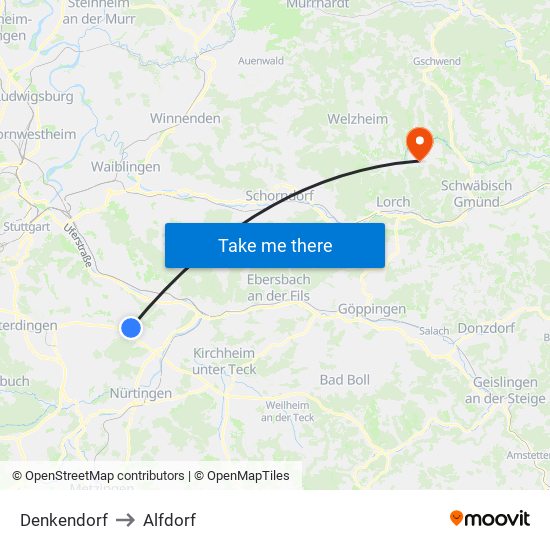 Denkendorf to Alfdorf map